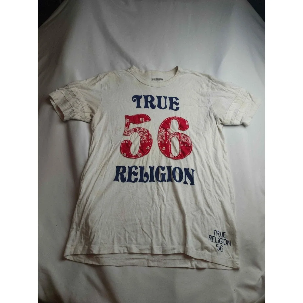True Religion Mens T-Shirt White Paisley 56 Graphic Jersey Style Size Large USA